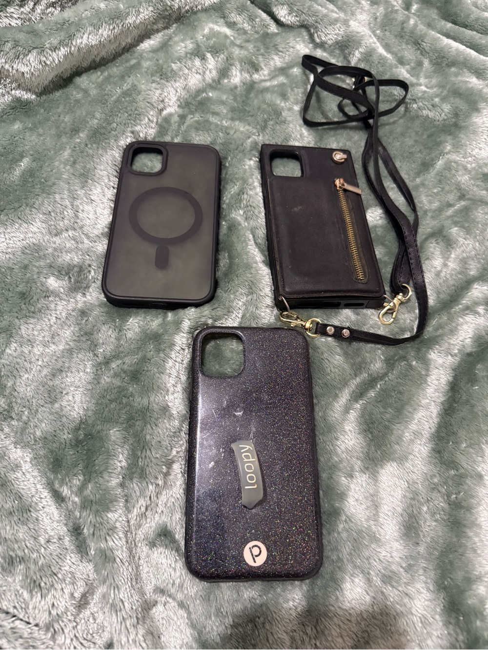 Loopy Case Black Glitter Phone Case with Wrist Strap